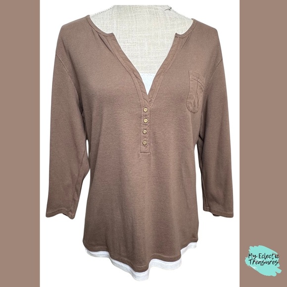 🤎 Faux Layered Henley Top | Style & Co | Size XL - Picture 1 of 10